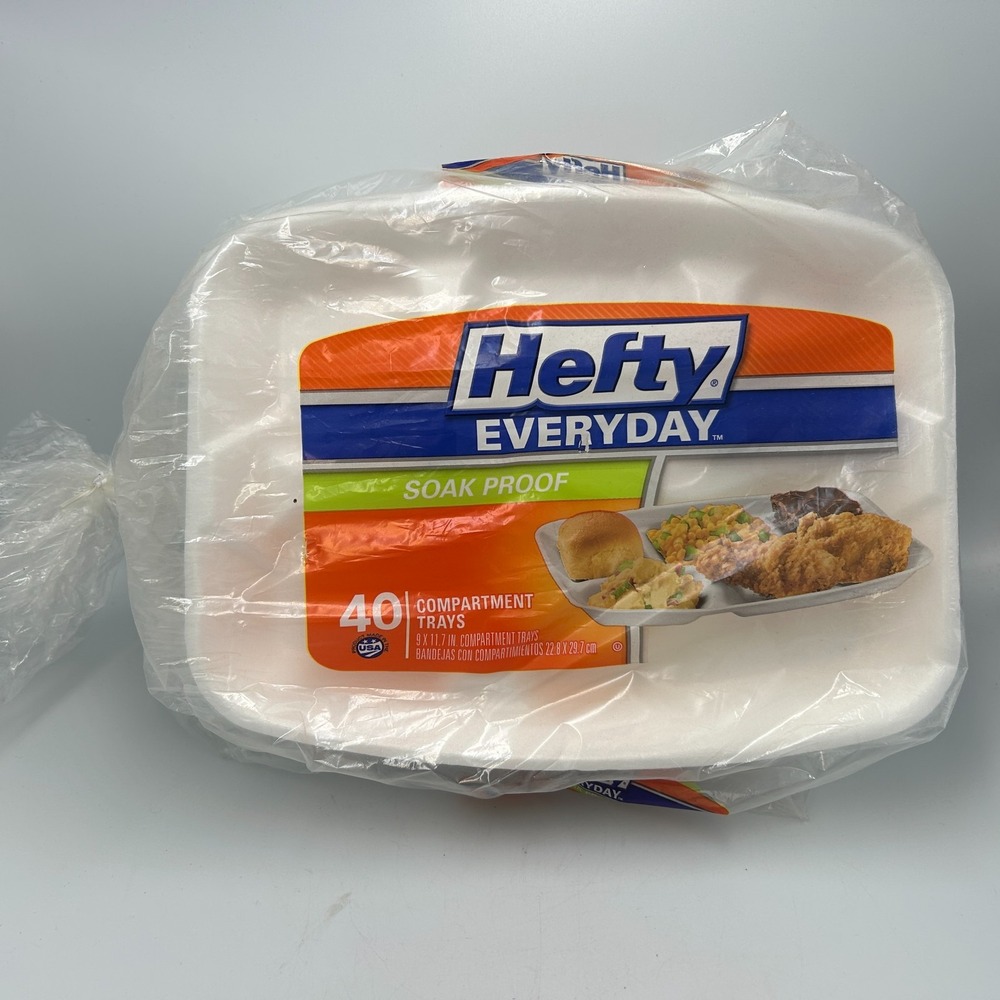 Hefty Foam Trays Plates Divided Soak Proof Compartment 9 x 11 inches Styrofoam
